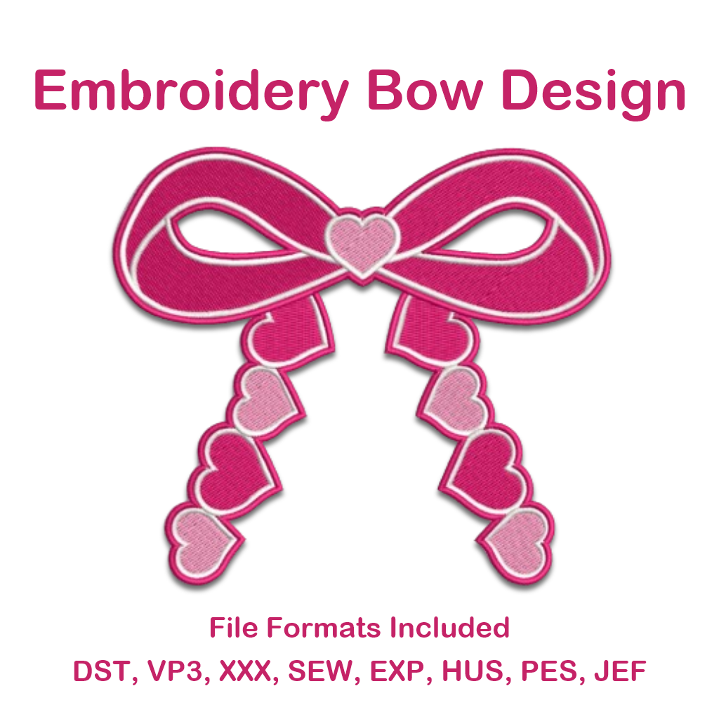 Heart Bow Embroidery Design – Perfect for Valentine’s Day